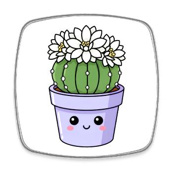 Pot de fleurs de cactus Kawaii - Magnet carré - blanc - Devant