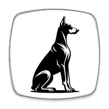 Treuer Dobermann Wachhund Silhouette - Viereckiger Kühlschrankmagnet - Weiß - Vorne