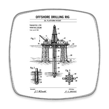 Offshore-Bohrrig-Bauplan T-Shirt - Viereckiger Kühlschrankmagnet - Weiß - Vorne