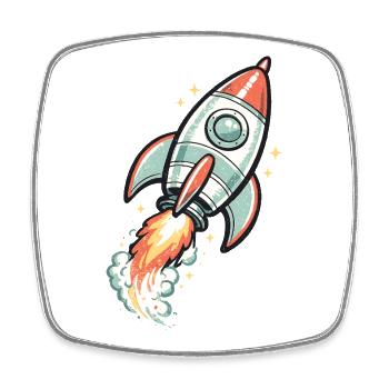 Retro Rocket in Space Neon - Square fridge magnet - white - Front