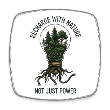 Eco-Surrealism: Recharge with Nature Lightbulb - Square fridge magnet - white - Front
