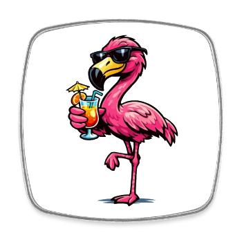Flamingo Cocktail mit Sonnenbrille - Viereckiger Kühlschrankmagnet - Weiß - Vorne