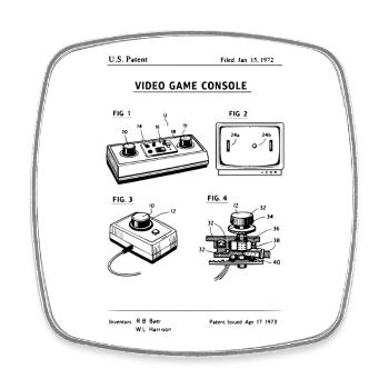 retro gaming console blueprint patent - Square fridge magnet - white - Front