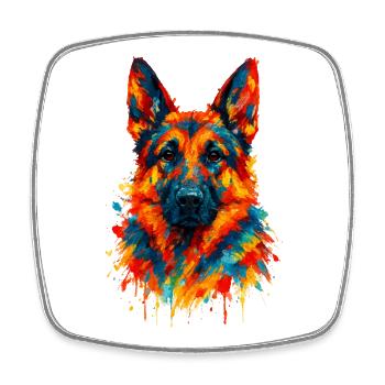 Colorful Watercolor German Shepherd Illustration - Square fridge magnet - white - Front