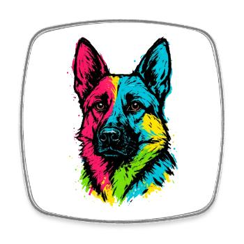 German Shepherd Pop Art Multicolor Dog Portrait - Square fridge magnet - white - Front