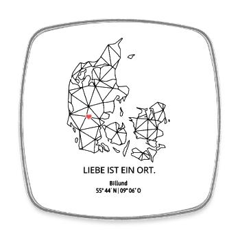 Dänemark Umriss - Billund Liebe - mit Koordinaten - Viereckiger Kühlschrankmagnet - Weiß - Vorne