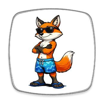 Summer fox with sunglasses - Square fridge magnet - white - Front