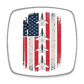 Jet Fighter USA Flag – Avion pilote - Magnet carré - blanc - Devant
