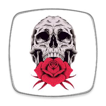 Motif de la rose de crâne pour les amateurs de motards, de gothique et de rockers - Magnet carré - blanc - Devant
