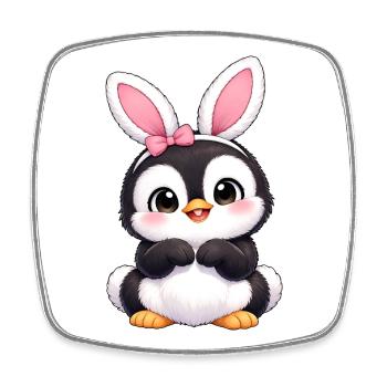 Petit œuf de Pâques avec des oreilles de lapin de lapin, dessin animé pingouin mignon - Magnet carré - blanc - Devant