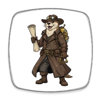 Otter Explorer Steampunk Retro-Kartograph - Viereckiger Kühlschrankmagnet - Weiß - Vorne