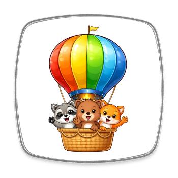 Hot Air Balloon Animals Motif Cartoon Kids - Square fridge magnet - white - Front