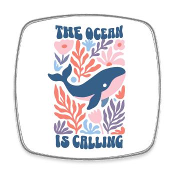 The Ocean Is Calling - Retro Whale Boho Flowers - Square fridge magnet - white - Front