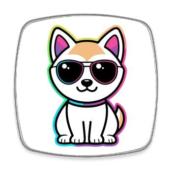 Cat Neon Rainbow Glasses - Square fridge magnet - white - Front
