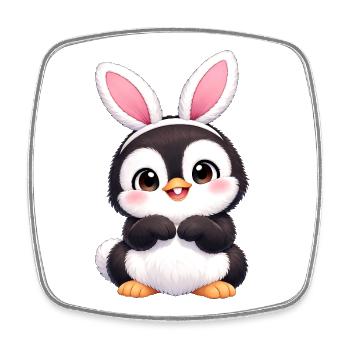 Petit ami mignon Pingouin Lapin de Pâques Oreilles - Magnet carré - blanc - Devant