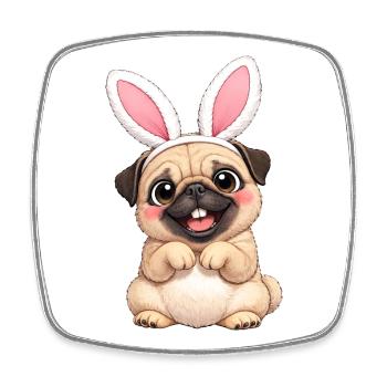 Süßer Mops Hund mit Hasenohren Ostern Cartoon - Viereckiger Kühlschrankmagnet - Weiß - Vorne