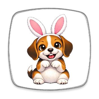 Petit petit animé de Pâques avec des oreilles de lapin - Magnet carré - blanc - Devant