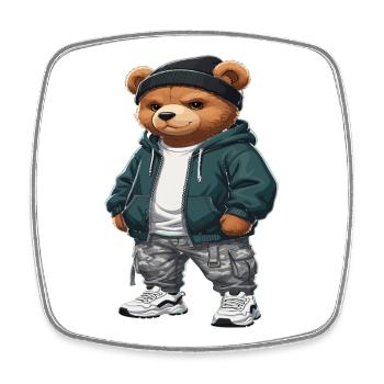Streetwear Bear Hip Hop Style urbain - Magnet carré - blanc - Devant