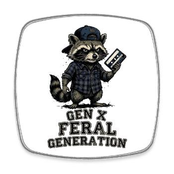 Retro Raccoon Gen X Feral Generation - Square fridge magnet - white - Front