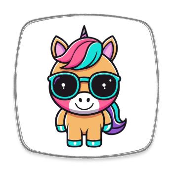 Licorne arc-en-ciel lunettes minimaliste - Magnet carré - blanc - Devant