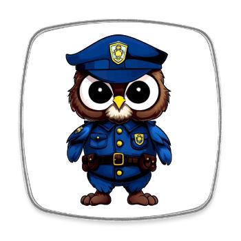 Eulen Polizist / Polizei Vogel - Viereckiger Kühlschrankmagnet - Weiß - Vorne