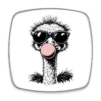 Cool Ostrich Blowing Bubblegum - Square fridge magnet - white - Front