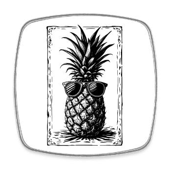Kühle Ananas mit Sonnenbrille - Viereckiger Kühlschrankmagnet - Weiß - Vorne
