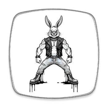 Heavy Metal Osterhase Rocker Ostern Hardcore Hase - Viereckiger Kühlschrankmagnet - Weiß - Vorne