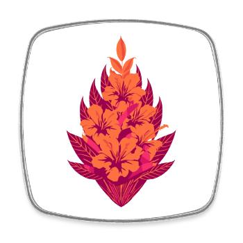 Flore des fleurs d’hibiscus orange - Magnet carré - blanc - Devant