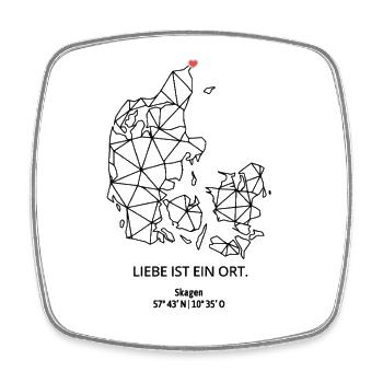 Dänemark Umriss - Skagen Liebe - Koordinaten - Viereckiger Kühlschrankmagnet - Weiß - Vorne