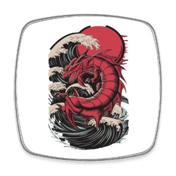 Red Dragon in the Sea of Storms Japanese Waves - Square fridge magnet - white - Front