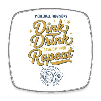 Pickleball Funny Player Dink Drink Repeat Love - Square fridge magnet - white - Front