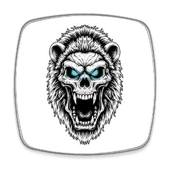 Frosted Lion Skull Totem Bright Blue Eyes - Square fridge magnet - white - Front