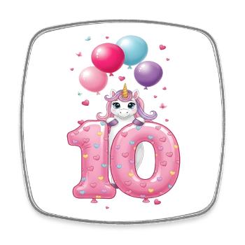 10 Years Girl Cute Unicorn 10th Birthday - Square fridge magnet - white - Front