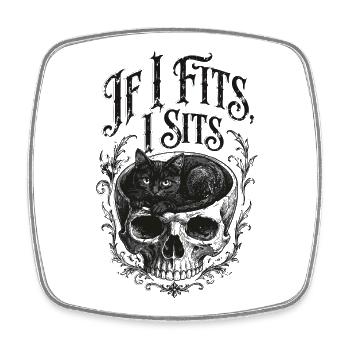 Chat dans un crâne : design de tatouage à l’ancienne - Magnet carré - blanc - Devant