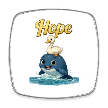 Bird of hope on whale – cute sea duo - Square fridge magnet - white - Front