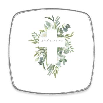 Konfirmation Geschenk – Florales Kreuz Design - Viereckiger Kühlschrankmagnet - Weiß - Vorne