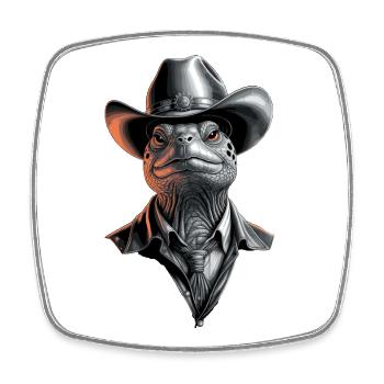 Cowboy turtle with hat and suit - Square fridge magnet - white - Front