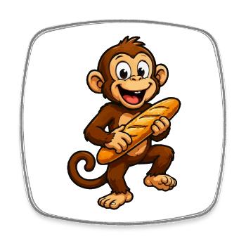 Monkey with Baguette Cartoon - Square fridge magnet - white - Front