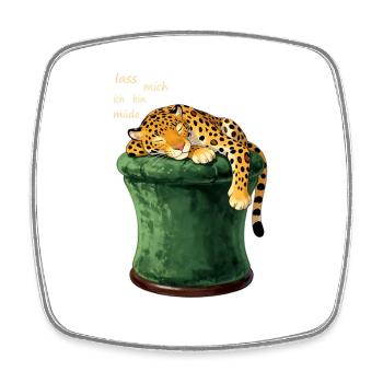 Schlafender Leopard auf Zylinderhut - Viereckiger Kühlschrankmagnet - Weiß - Vorne