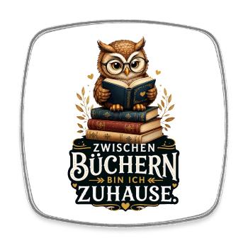 Zwischen Büchern zuhause - Viereckiger Kühlschrankmagnet - Weiß - Vorne