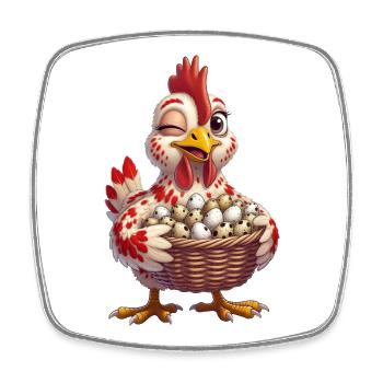 Chicken with a basket full of eggs - Square fridge magnet - white - Front