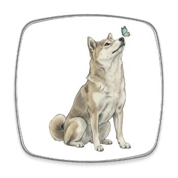 Chien Shiba Inu avec motif papillon - Magnet carré - blanc - Devant