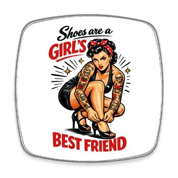 Old School Pin-Up: Shoes are a Girl's Best Friend - Square fridge magnet - white - Front
