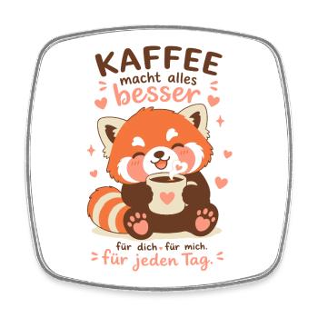 Roter Panda mit Kaffee - Viereckiger Kühlschrankmagnet - Weiß - Vorne