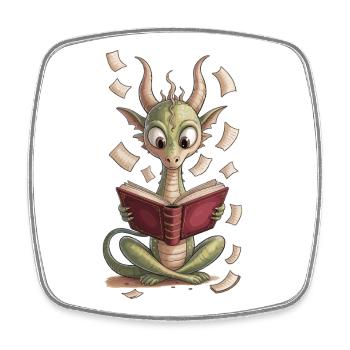 Dragon with Book Shirt Gift for Book Lover - Square fridge magnet - white - Front