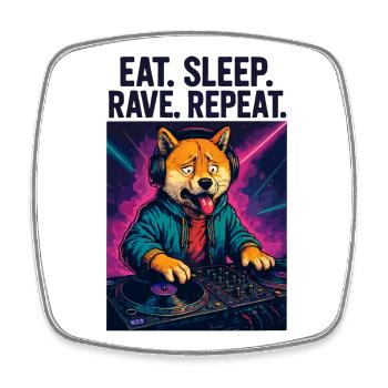Shiba Inu DJ: Eat Sleep Rave Repeat Streetwear - Viereckiger Kühlschrankmagnet - Weiß - Vorne