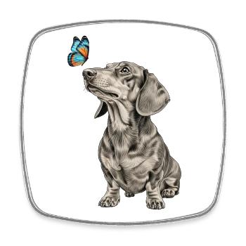 Dackel mit Schmetterling Motiv Hundefans Vintage - Viereckiger Kühlschrankmagnet - Weiß - Vorne