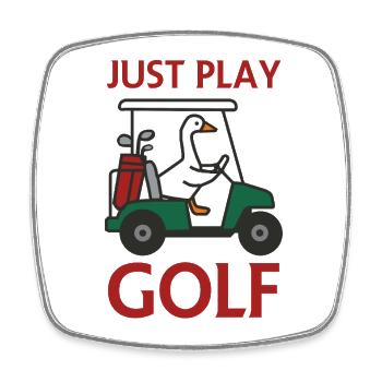 Une oie dans une voiturette de golf – Jouez simplement au golf - Magnet carré - blanc - Devant