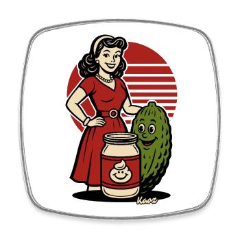 Femme au foyer rétro avec bocal à cornichons - Magnet carré - blanc - Devant